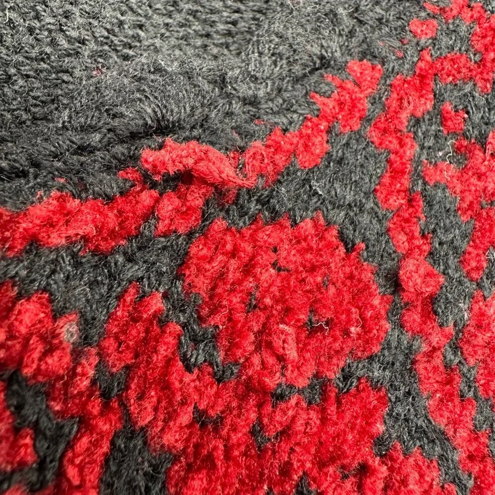 Vintage Vest 1990s Chenille Knit Black Red Button Up Scalloped Edges Small Korea - Picture 7 of 9